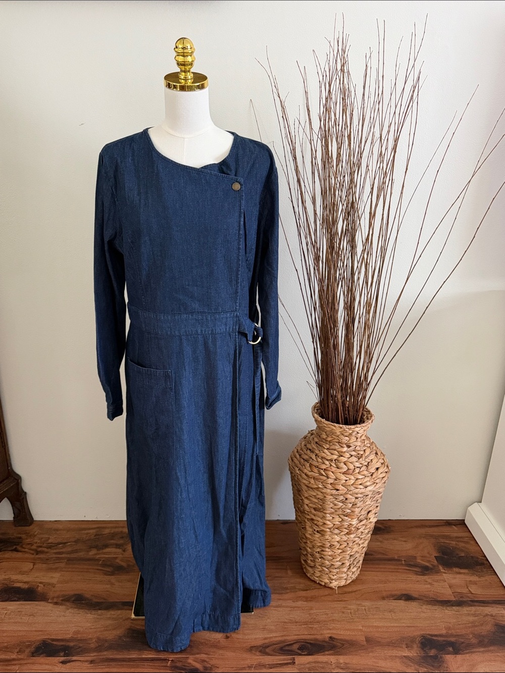 LOFT Denim Utility Maxi Dress Size 14 NWT - D-Ring Belt Asymmetrical Neck Pocket